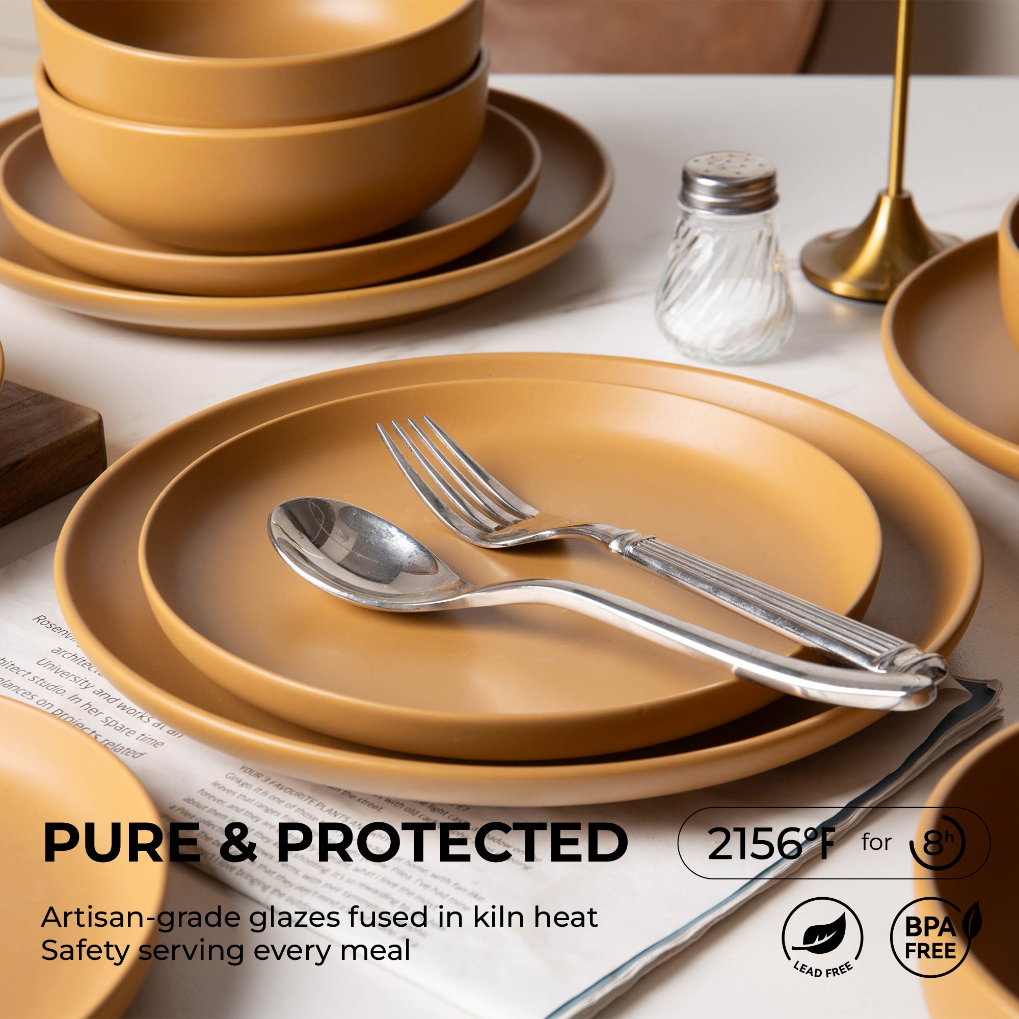 12-Piece Stoneware Dinnerware Sets With Mugs | Microwave & Dishwasher Safe | Non-Toxic Dinner Plates Bowls Set | Stackable Matte Glaze Kitchenware For 3_voghion.com